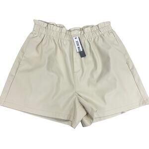 NWT Steve Madden Faux Leather Shorts Cream Beige Paperbag Waist High Rise Size L